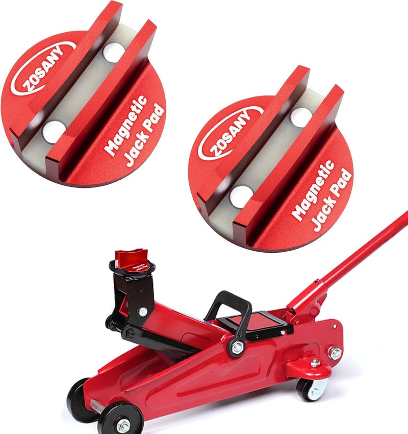 ZOSANY Universal Magnetic Jack Pad, Pinch Weld Adapter with Large Slotted, Aluminum Grooved Magnetic Pad, Jack Stand Frame Rail Adapter (2PCS Red) - Image 1